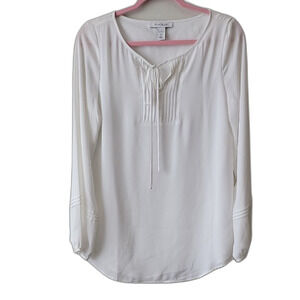White House Black Market Tie Front Blouse White Size 4 Coastal
